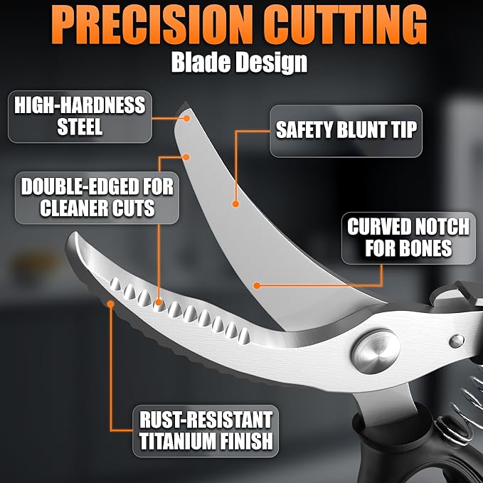 Poultry Shears Heavy Duty – Stainless Steel Chicken Shears with Spring Loaded Design, Non-Slip Serrated Edge & Safety Lock, Dishwasher Safe – Bone Cutting Scissors for Turkey, Poultry & Spatchcock - Image 4