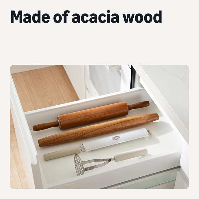 Amazon Basics Wooden French Rolling Pin, 17 in., Acacia Wood, Nonstick, Hand Wash Only - Image 5