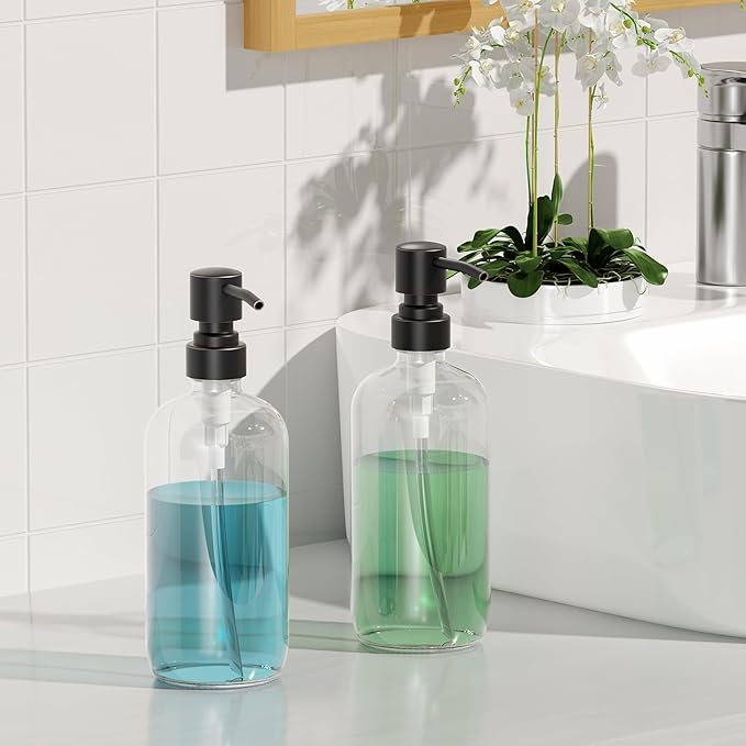 AmazerBath Glass Soap Dispenser, 2-Pack Clear Glass Soap Dispenser with Pump Bronze Rustproof, 17 Oz Bathroom Hand Soap Dispenser Bottle for Liquid Lotion, Kitchen Dish Soap Dispenser - Image 7