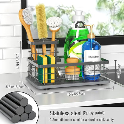 Kitchen Sink Caddy Organizer, [Stay-Dry Anywhere & No Drainage Needed] Sponge Holder for Kitchen Sink Countertop,Stainless Steel with Rust-Resistant Coating-10.24" L x 6.5" W x 5.83" H - Image 4