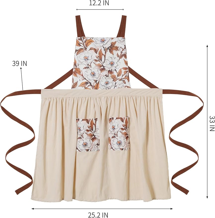 Pinknoke Vintage Pinafore Apron Dress for Women with Pockets Cute Floral Chef Aprons for Kitchen Cooking Baking Gardening - Image 6