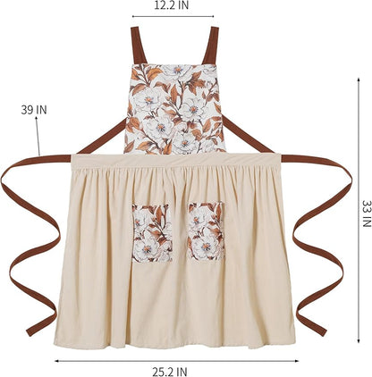Pinknoke Vintage Pinafore Apron Dress for Women with Pockets Cute Floral Chef Aprons for Kitchen Cooking Baking Gardening - Image 6