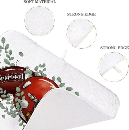 Fall Football Dish Drying Mat 18 x 24 inch Orange Pumpkins Eucalyptus Leaves Decorative Drying Mats Microfiber Absorbent Autumn Thanksgiving Dish Washable Draining Mat for Kitchen Counter