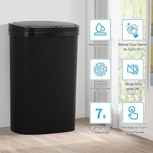 13 Gallon Trash Can | 50L Sensor Automatic Kitchen Trash Can with Lid | Touchless Garbage Bin Odor-Control for Kitchen, Office, Bedroom, Living Room (1 Pack, Black) - Image 2