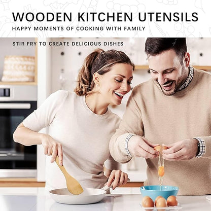Wooden Spoons for Cooking, 4PCS Wooden Utensil Set Includes Slotted Spoon, Wooden Spoon & Wooden Spatula, Bamboo Cooking Utensils for Non-Stick Pans, Natural Bamboo Utensils - Image 3