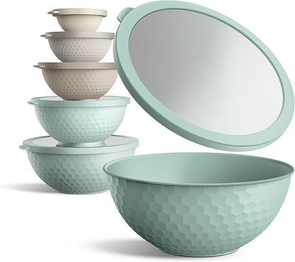 COOK WITH COLOR Mixing Bowls with Lids - 12 Piece Plastic Nesting Bowls Set includes 6 Prep Bowls and 6 Lids, Microwave Safe Mixing Bowl Set, Mint Embossed - Image 2