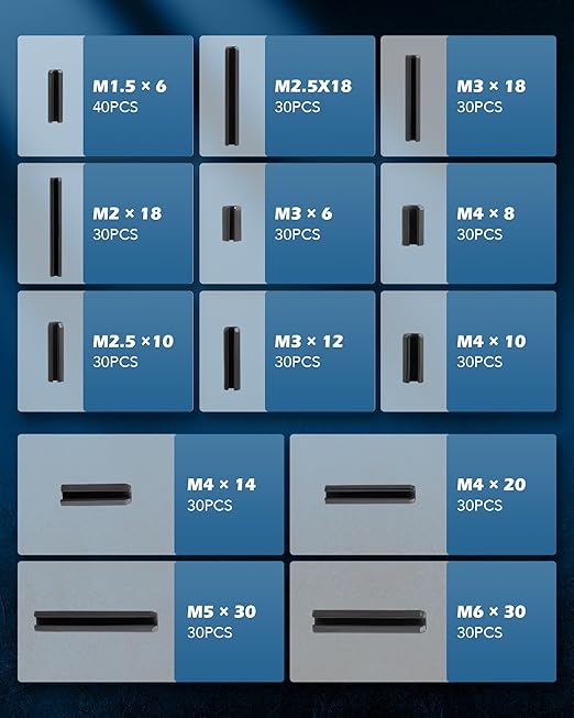 ZELCAN 400pc Roll Pin Set, M1.5 M2 M2.5 M3 M4 M5 M6 Slotted Metric Spring Pins in Various Lengths, Steel Split Expansion Pin Hardware Assortment Kit - Image 2