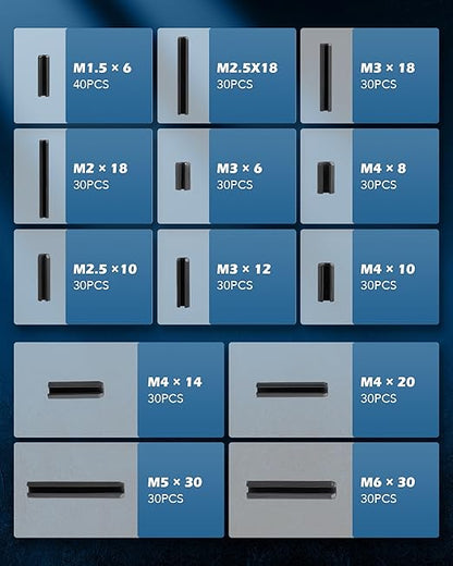 ZELCAN 400pc Roll Pin Set, M1.5 M2 M2.5 M3 M4 M5 M6 Slotted Metric Spring Pins in Various Lengths, Steel Split Expansion Pin Hardware Assortment Kit - Image 2