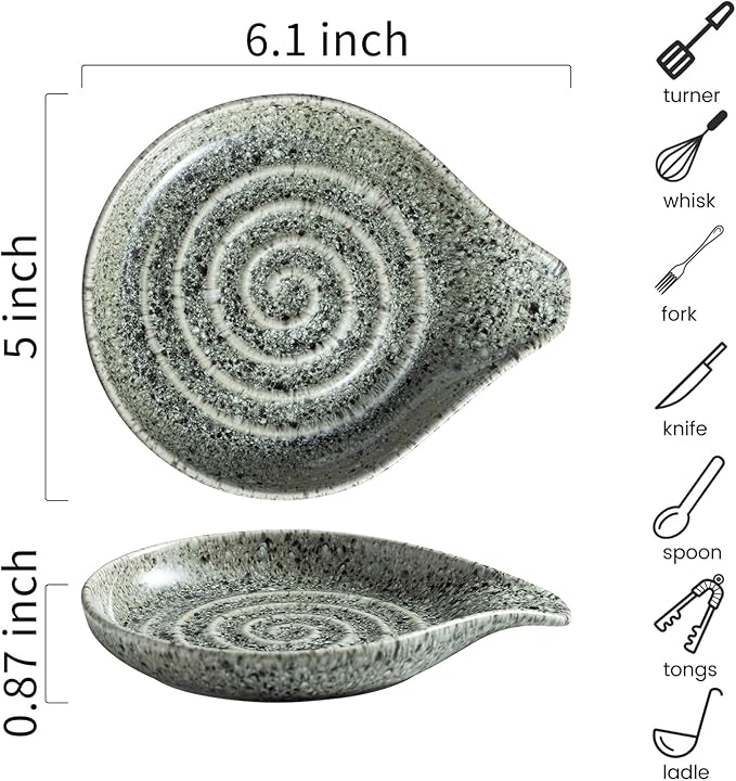 LAUCHUH Spoon Rest for Stove Top, 5 inch Large Ceramic Spoon Holder for Kitchen Countertop Heat-Resistant Spatula Holder for Ladle, Spoons or Tong, Farmhouse Decor for Mother's Day, Special Gray