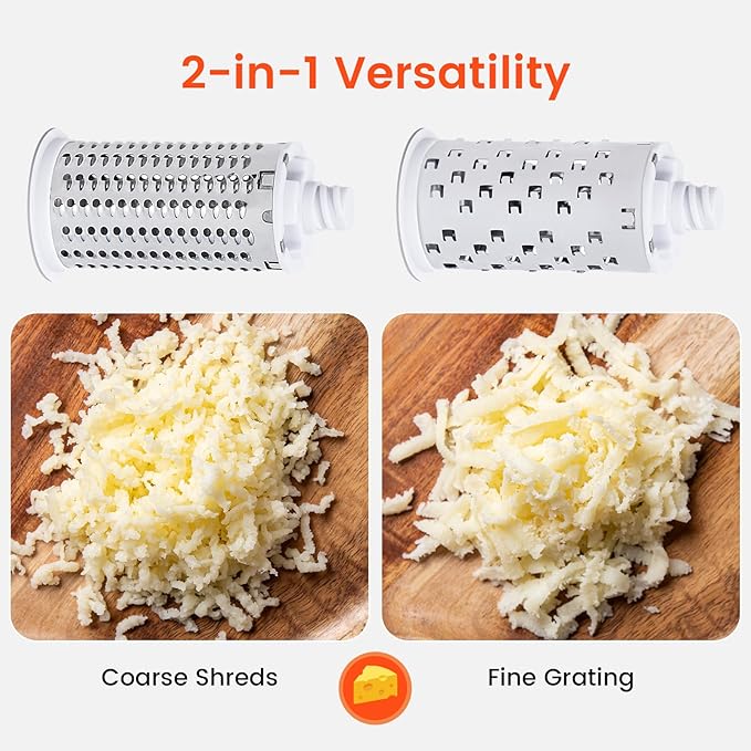 Rotary Cheese Grater Hand Crank - Heavy Duty Manual Shredder with 2 Stainless Steel Drums (Fine & Coarse), Non-Slip Handle, Dishwasher Safe for Parmesan, Chocolate, Nuts & Veggies