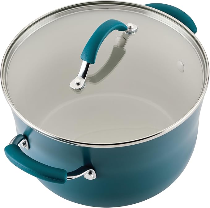 Rachael Ray Cucina Ceramic Cookware Set - 13 Pieces - Ceramic Pots and Pans Set w/Nonstick Frying Pans, Saute Pan, Saucepans, Stockpot, Lids, Pan Protectors & Cooking Utensils - Marine Blue - Image 13