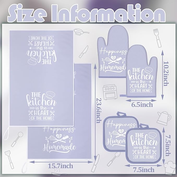 Sratte 6 Pcs Kitchen Decor Accessories Set Farmhouse Towels Pot Holders Oven Mitts Set 2 Dish Towels 2 Potholders 2 Cooking Mittens Oven Glove for Christmas Baking Cooking(Dreamy Purple,Kitchen) - Image 4