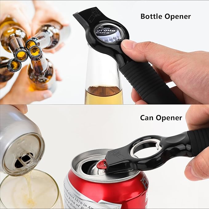 2-Pack Magnetic Beer Bottle Opener & Soda Can Opener, 2-in-1 Bottle Opener and Can Tab Opener Tool for Bartender, Long Nails, Arthritis, Seniors, Silicone Handle with Build in Magnet - Black - Image 3