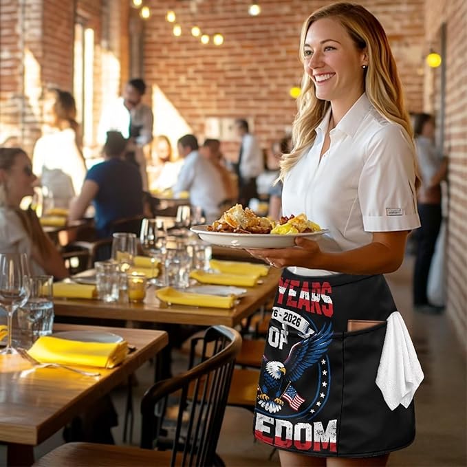 Server Apron with 3 Pockets, Waterproof Oil Waitress Waiter Half Apron for Restaurant Hotel Kitchen Cafe