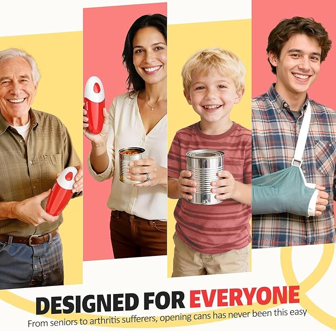 Handsfree One Touch Electric Can Opener, Smooth Edge Automatic Can Opener Fits All Can Sizes, Handheld Battery Operated Easy and Safe Kitchen Gadget for Seniors with Arthritis