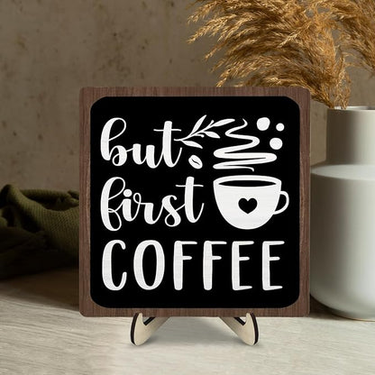 Vintage Coffee Bar Wooden Plaque Desk Sign, Farmhouse Wood Plaque Tabletop Decor for Cafe Bar Kitchen Office,Coffee Station Accessories 5.9x5.9Inch - Image 5