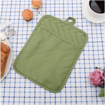 Anyi Heat Resistant Pot Holders, Cotton Hot Pads for Counter & Table, Green with Pocket - Image 6