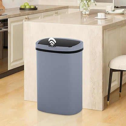 13 Gallon Trash Can | 50L Sensor Automatic Kitchen Trash Can with Lid | Touchless Garbage Bin Odor-Control for Kitchen, Office, Bedroom, Living Room (1 Pack, Gray) by Home