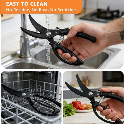 Kitchen Poultry Shears Heavy Duty, Stainless Steel Kitchen Meat Cutting Scissors for Food with Non-Slip Handle & Safety Lock, All Purpose Cooking Aid Scissors for Chicken, Bone, Turkey, Fish