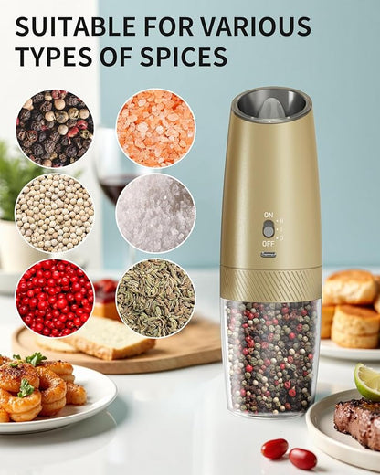 CIRCLE JOY Gravity Electric Salt and Pepper Grinder Set with 2-Speed, Rechargeable Salt and Pepper Grinder Set, Adjustable Coarseness, Whiet LED Light - Image 8
