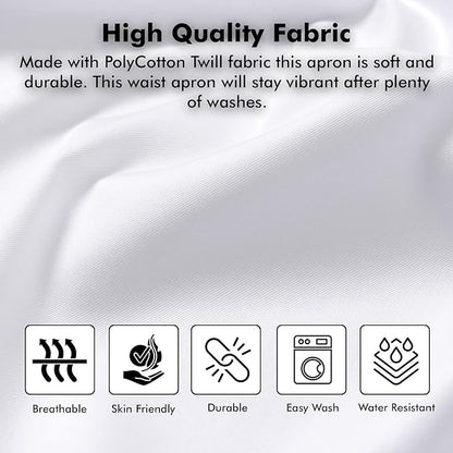 Dreamology Waitress Apron with Pockets, Short Aprons with Pockets,Waist Aprons, Server Aprons with 3 Pockets, Gardening, Cooking & Waiter aprons,Server apron Short | Long Strap - White Apron (3 Pack)