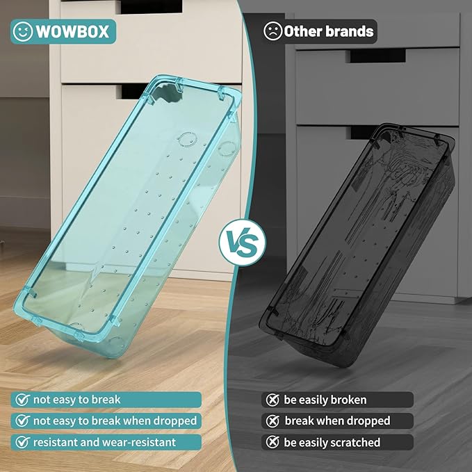 WOWBOX 24 PCS Plastic Drawer Organizer Set, 4 Sizes Desk Drawer Organization and Storage Containers for Makeup, Cosmetics, Jewelry and Gadgets in Kitchen, Bathroom, Bedroom, Office, Clear Sea Blue - Image 4