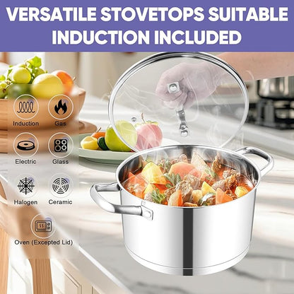 TeamFar 6QT Stainless Steel Stock Pot, Tri-ply Base Cooking Pasta Sauce Soup Pot with Glass Lid for Induction/Gas/Ceramic Stoves, Transparent Cover & Double Handles, Heavy Duty & Dishwasher Safe - Image 5