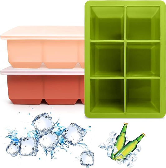Excnorm Silicone Ice Cube Trays 3 Pack - Large Size Silicone Ice Cube Molds with Leak Proof Removable Lid Square Ice Cube Tray And BPA Free for Cocktail,Whiskey, Stackable Flexible Ice by Excnorm