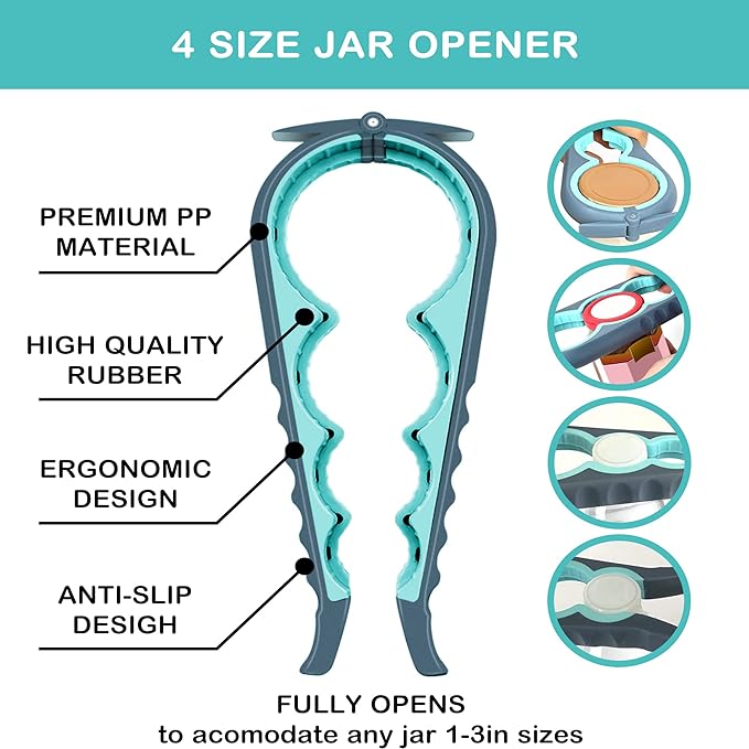 Jar Opener for Weak Hands, Seniors with Arthritis, 5 in 1 Multi Function Bottle Opener Lid Opener For Arthritic Hands with Non Slip Rubber Jar opener Gripper Pad(blue) - Image 2