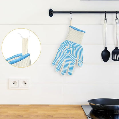 QUWIN BBQ Gloves, Oven Gloves 1472℉ Extreme Heat Resistant, Grilling Gloves Silicone Non-Slip Oven Mitts, Kitchen Gloves for BBQ, Grilling, Cooking, Baking-1 Pair… (Blue, One Size Fits Most) - Image 4