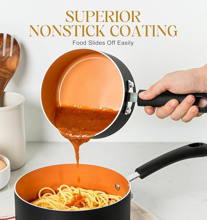MICHELANGELO Ceramic Saucepan Set 1.5QT & 2QT & 3QT Nonstick Sauce Pans, PFAS-FREE Saucepan with Lid, Copper Saucepans Set of 3, Multipurpose Small Sauce Pot, Non Stick Sauce Pots, Dishwasher Safe - Image 2