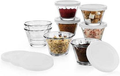 Libbey Baker’s Basics 8-Piece Cupcake Party Glass Baking Dish Set with Lids, Round Small Glass Bowls, Prep Bowls for Cupcakes, Mini Pot Pies, and More by Libbey