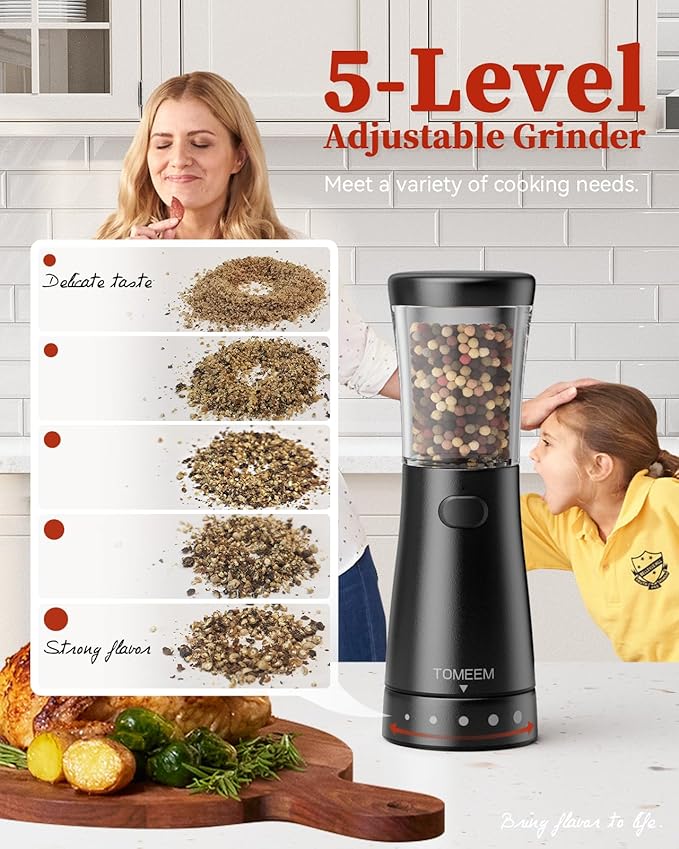 Electric Salt and Pepper Grinder Set with Storage Base, Stainless Steel Rechargeable Salt and Pepper Grinder Set with 4.5 oz Large Capacity, 1.8" Wide Mouth, Adjustable Coarseness, Ideal for Kitchen - Image 2