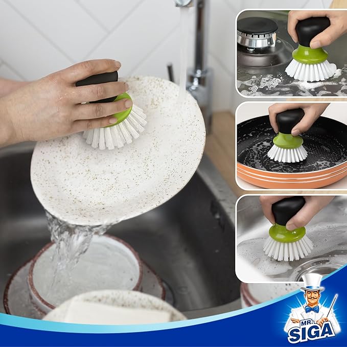 MR.SIGA Dish Scrub Brush, Palm Brush Dish Scrubber with Ergonomic Grip, Kitchen Brushes for Dishes, Green, Pack of 2 - Image 5