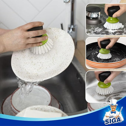 MR.SIGA Dish Scrub Brush, Palm Brush Dish Scrubber with Ergonomic Grip, Kitchen Brushes for Dishes, Green, Pack of 2 - Image 5