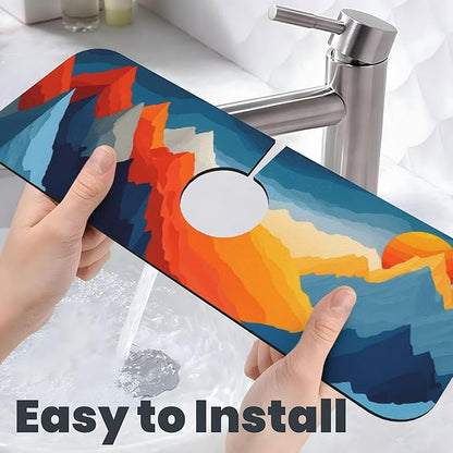 Colorful Mountains Sunset Dish Drying Mat for Kitchen Counter, 16"x18" Microfiber Absorbent Fast Dry Mat, 2Pcs Dish Mat Faucet Mats Sets, Large Drying Kitchen Mat Kitchen Drying Pad Coffee Bar Decor