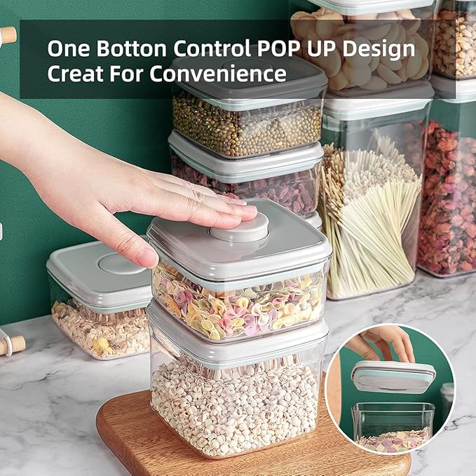 Ankou Airtight Food Storage Container - 0.32 QT （380ml Small Pop Up Food Containers With Lids, Bpa Free Stackable Container for Sugar Tea Candy- 8 Labels - Clear - Image 3