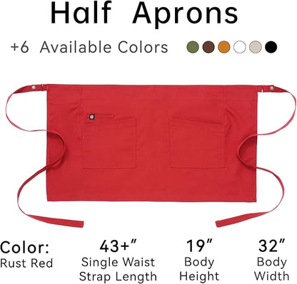 Unisex Waist Apron Half Bistro Apron Server Aprons with Pockets Waterproof 4251BY