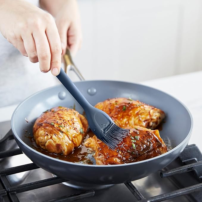 GreenPan Silicone Basting Brush, Cooking Kitchen Utensil, Sauce Marinades BBQ Grill Bake, Flexible Rubber Nonstick Cookware, Steel Core, Heat-Resistant, Anti-Slip Handle BPA-Free Dishwasher Safe, Blue - Image 3