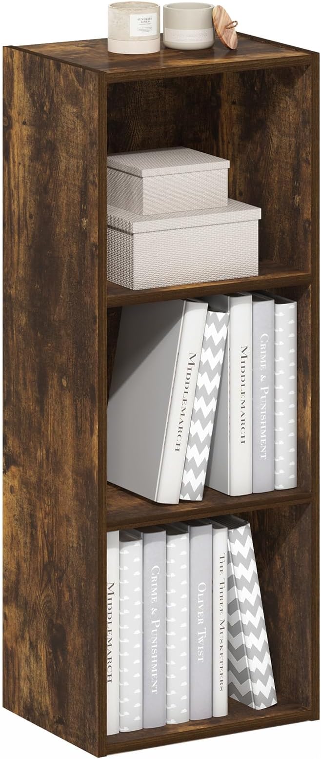 Furinno LUDER Book Shelf, 3-Cube Bookshelf, Bookcase with Open Shelves, 9.3 x 12 x 31.5, Easy Assembly, for Living Room, Bedroom, Home Office, Amber Pine by Furinno-FitsYourSpaceFitsYourBudget