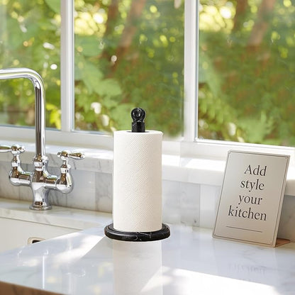 Handmade Black and Gold Marble Paper Towel Holder – Luxury Countertop Stand for Kitchen, Dining, or Bathroom – Natural Stone Decor with Golden Veining – Elegant Housewarming Gift