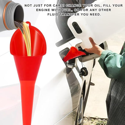 Oil Funnel, Plastic Long Neck Multi-Purpose Spill Saver Funnel, Engine Oil Funnels for Filling Oils Gas Water Diesel Fuel Lubricants for Car Motorcycle ATV Boat (Red-1PCS)