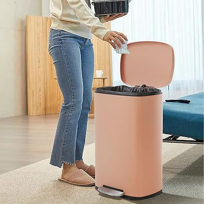 50 Liter / 13 Gallon Kitchen Trash Can with Lid, Stainless Steel Trash Can with Foot Pedal and Plastic Inner Bucket, Fingerprint-Resistant Soft Close Lid Garbage Can, Odor Proof and Hygienic, Pink - Image 2