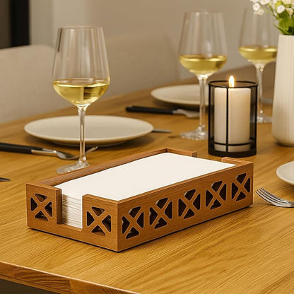 Acacia Wood Paper Towel Holder for Bathroom Counter Decor Trays Table Napkin holder Farmhouse Guest Towel Holder Disposable Hand Towels Tray Bathroom Wooden Kitchen Napkin Holder