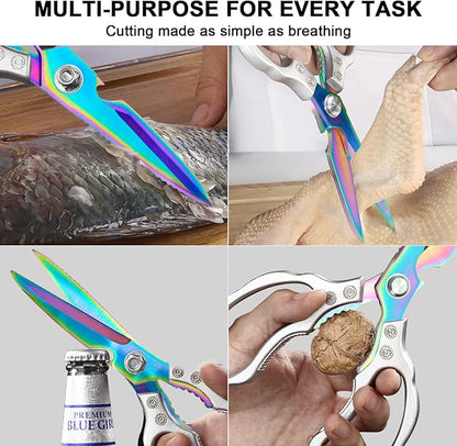 CGBE Kitchen Scissors, Multi-Purpose Kitchen Shears, Heavy Duty Dishwasher Safe Food Scissors for Chicken, Poultry, Fish, Meat & Herbs with Non-Slip Grips - Sliver Colorful - Image 5