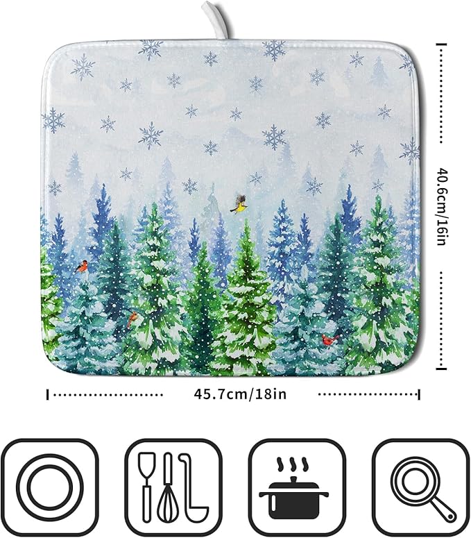 Winter Dish Drying Mat Forest Kitchen Mat for Counter for Home Season Decor 18 X 16 In - Image 2