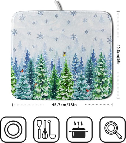 Winter Dish Drying Mat Forest Kitchen Mat for Counter for Home Season Decor 18 X 16 In - Image 2