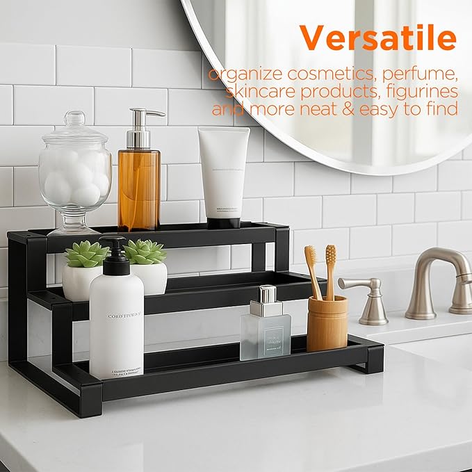 3-Tier Spice Rack Organizer for Kitchen Cabinet or Pantry, 16"-29" Expandable Spice Organization Shelf, Seasoning Organizer, Metal Display Shelf, Slip-Resistant Design for Jars and Bottles, Black - Image 6