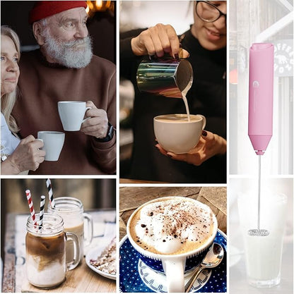 Powerful Milk Frother Handheld Foam Maker, Mini Whisk Drink Mixer for Coffee, Cappuccino, Latte, Matcha, Hot Chocolate, No Stand, Pink - Image 7