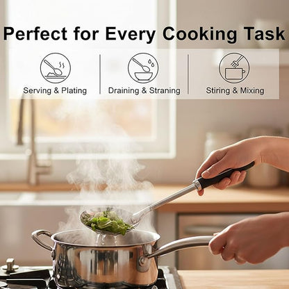 Cooking Utensil Set, Stainless Steel Kitchen Tools Include Solid & Slotted Spatula,Soup Ladle, Heat-Resistant, Dishwasher Safe, Ergonomic Handle
